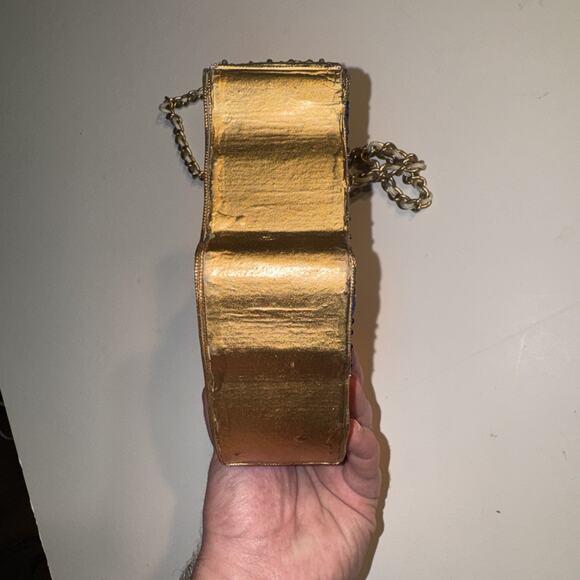 Mary Frances Wood Velvet Beaded Santa Xmas Chain Handbag Purse Holiday - Picture 7 of 11